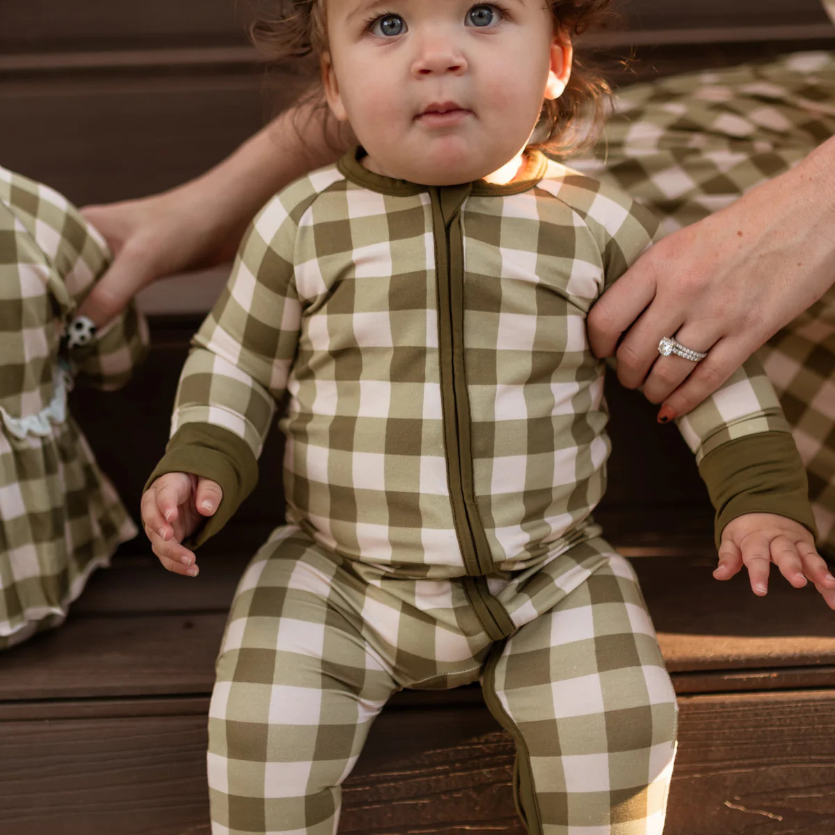 Infant Romper in Green Gingham | Silks Design