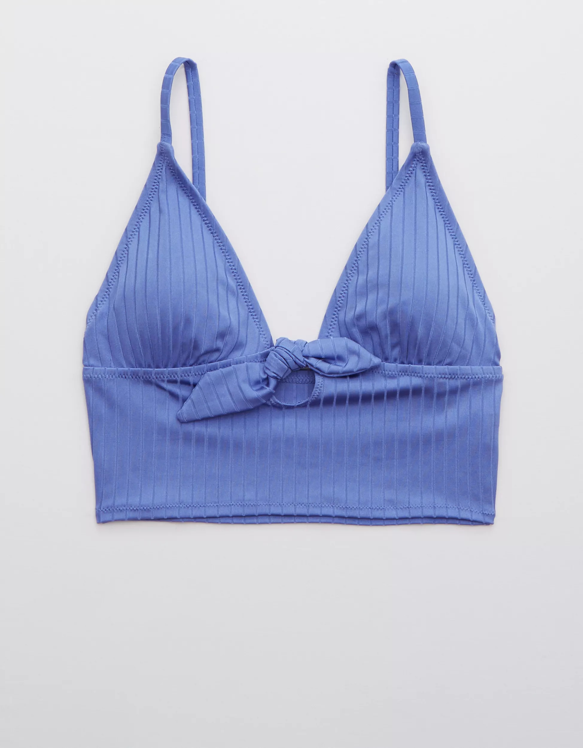 Aerie Ribbed Shine Longline Tie Front Triangle Bikini Top | American Eagle Outfitters (US & CA)