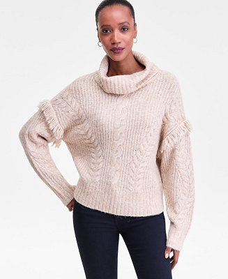Women's Turtleneck Fringe Trim Sweater, Macy's Exclusive | Macy's