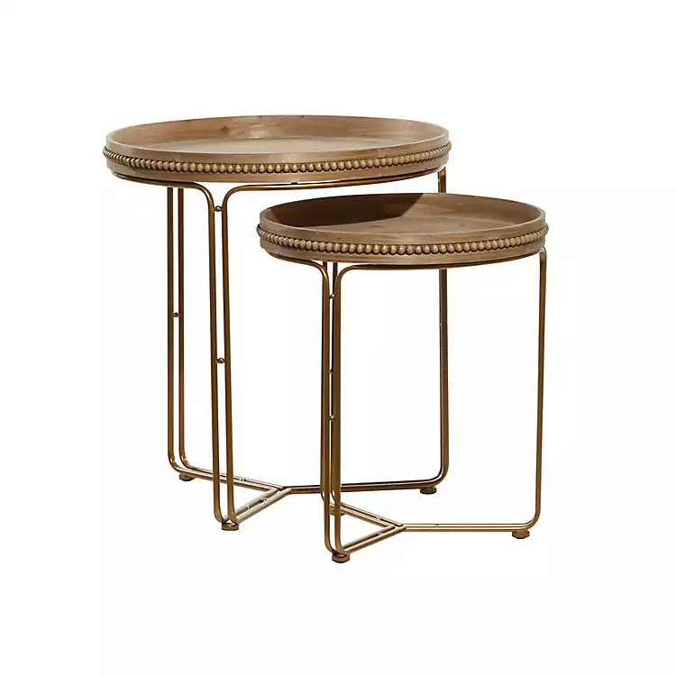 Brown Wood Beaded Nesting Side Tables, Set of 2 | Kirkland's Home