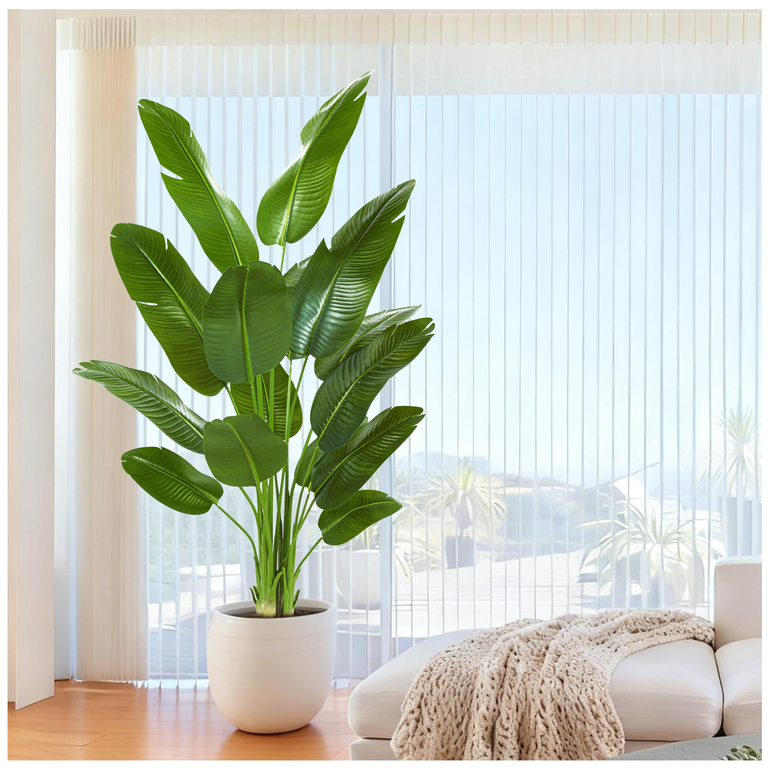 Birds of Paradise Plant Artificial, 6.6FT Fake Plant Faux Banana Leaf Tree with 15 Banana Leaves,... | Amazon (US)