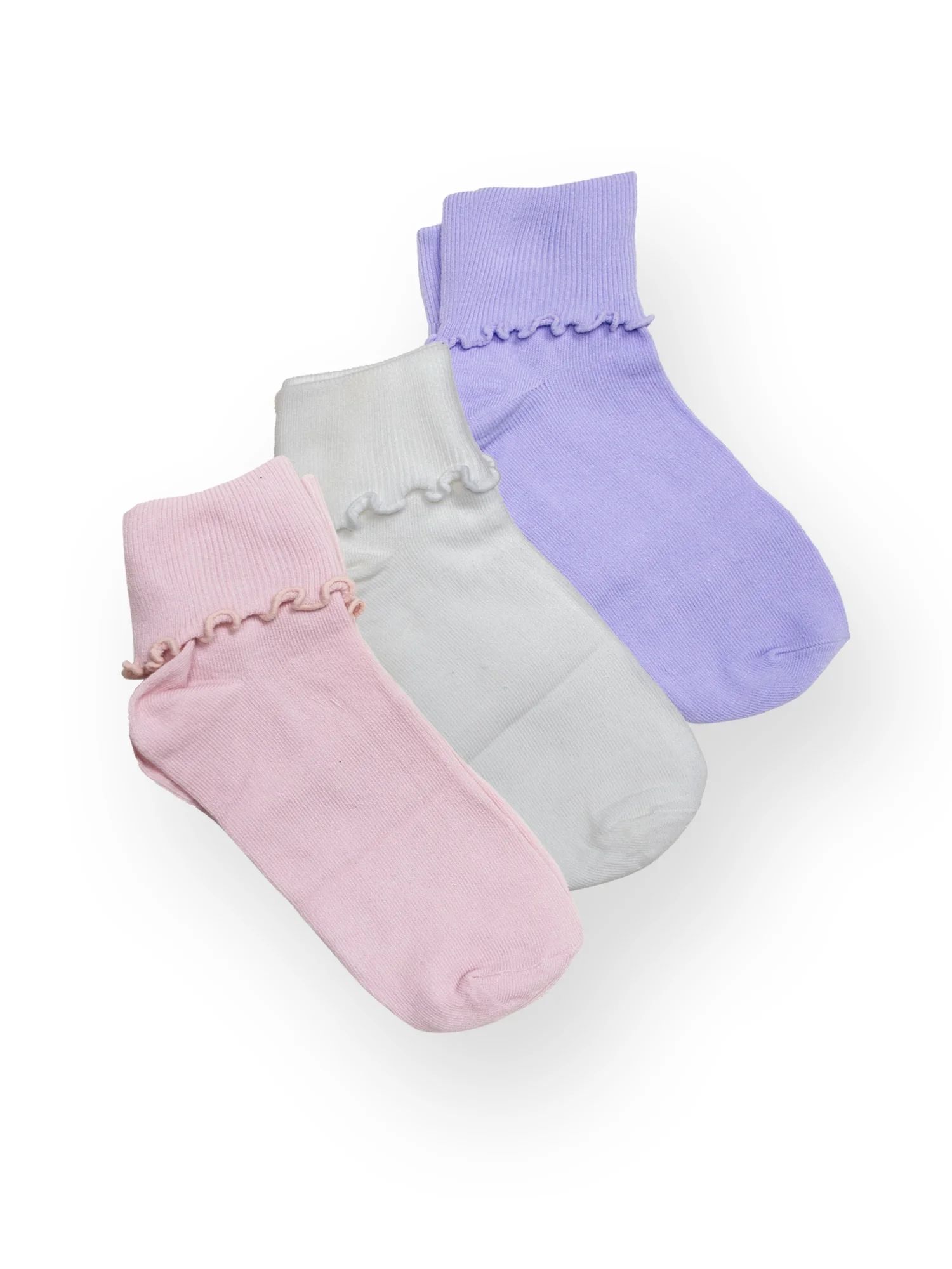 Wonder Nation Girls’ Turn Cuff Ruffle Socks, 3-Pack, Sizes S-L | Walmart (US)