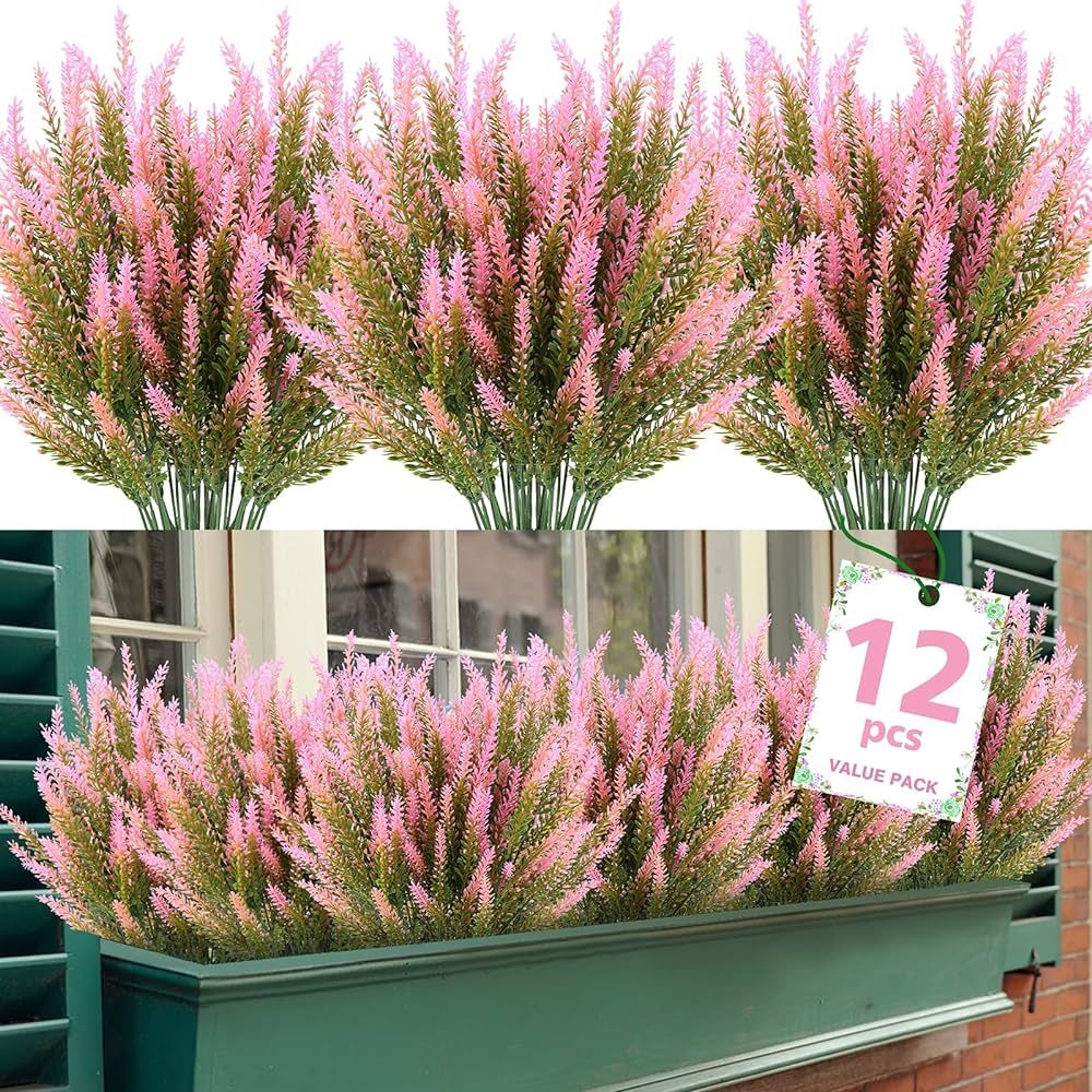 Artificial Lavender Flowers 12 Bundles Outdoor UV Resistant No Fade Faux Plastic Plants Garden Po... | Amazon (US)