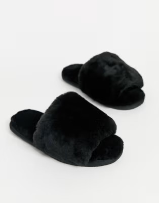 ASOS DESIGN Nola premium sheepskin slippers in black | ASOS US