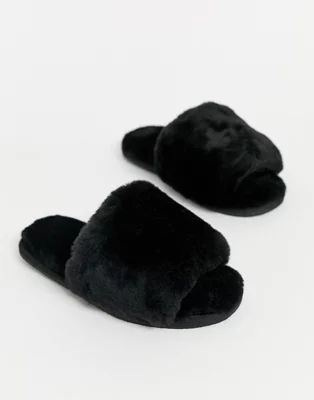 ASOS DESIGN Nola premium sheepskin slippers in black | ASOS US