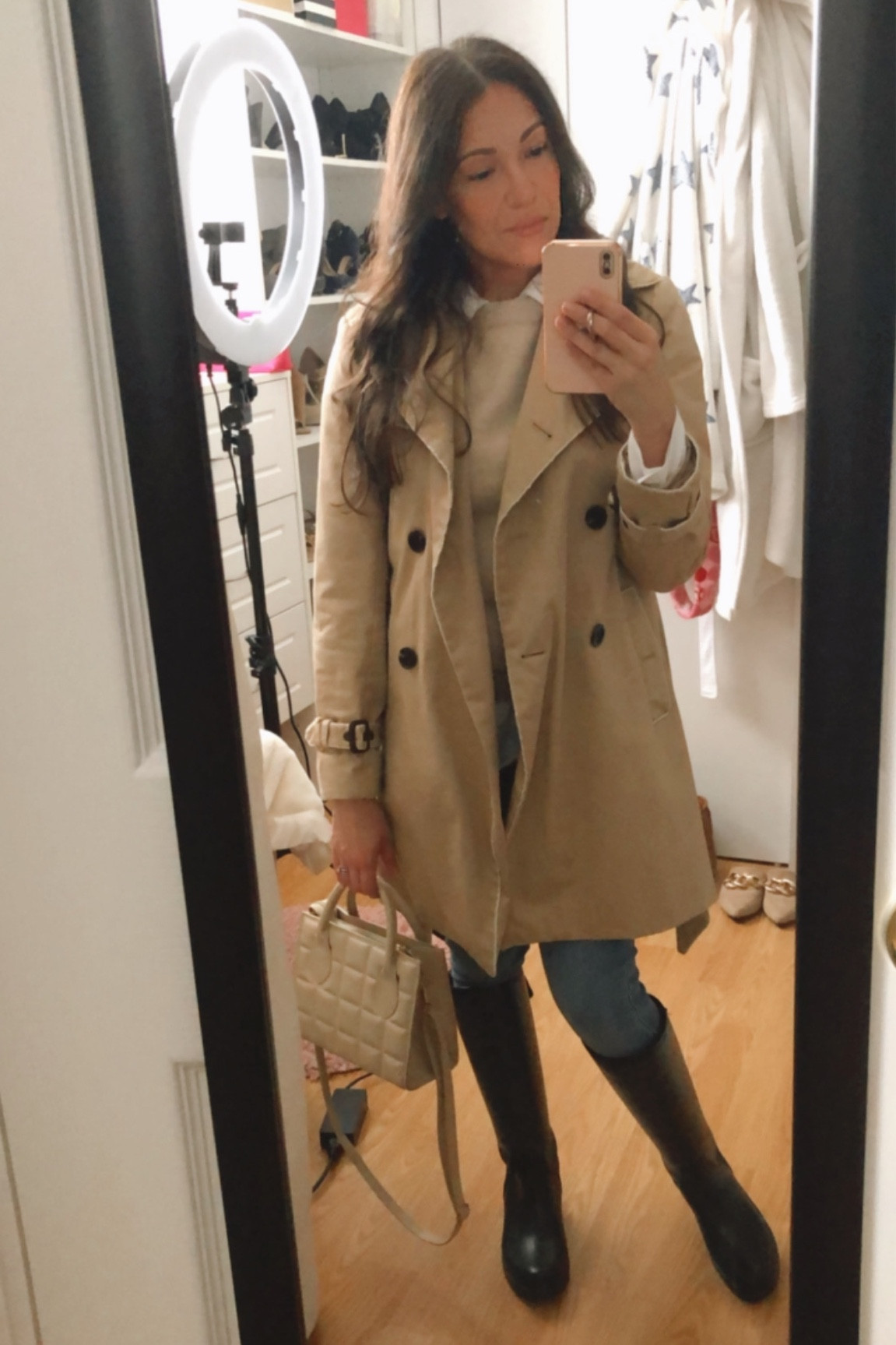 Everyday Fall Outfit. Elevated Basic Fall Style. Trench coat. Cozy Neutral sweater. White button down shirt and jeans. Boots and bag. Basic Fall outfit pieces. 
#versatilestyle #elevatedbasics #Falloutfit #Everydaystyle

IG: Lovelylittlewildbirds for Outfit & style Reels! 🤍

#LTKunder100 #LTKworkwear #LTKSeasonal