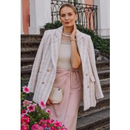 Plaid Tweed Double-Breasted Blazer | Chicwish