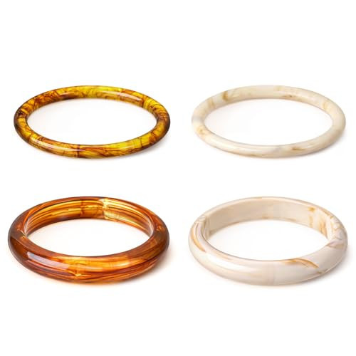 SYGY 4PCS Chunky Acrylic Bangles Bracelets for Women, Geometric Acrylic Resin Wide Thin Bangle Bracelet, Geometric Round Wristbands, Plastic Bracelet for Women | Amazon (US)