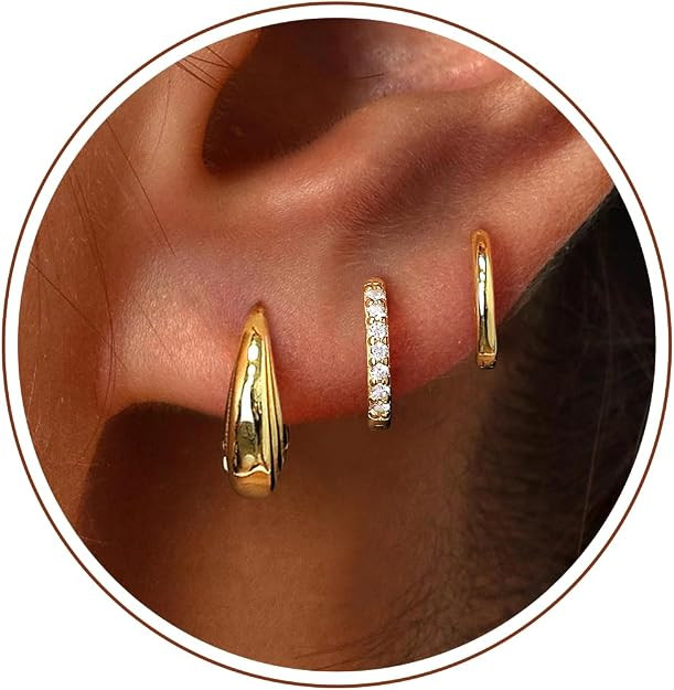Small Sterling Silver Huggie Hoop Earrings Set for Women, Hypoallergenic 14K Gold Plated Hoops St... | Amazon (US)