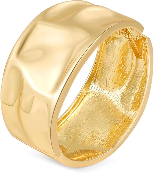 Bangle Bracelets for Women | 14K Gold Plated Trendy Wide Bracelets | Hinged Arm Cuff Bangles Chun... | Amazon (US)