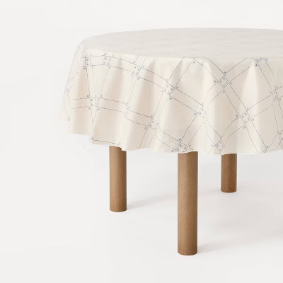 70" Round Windowpane Oiled Tablecloth Blue - Threshold™ designed with Studio McGee | Target
