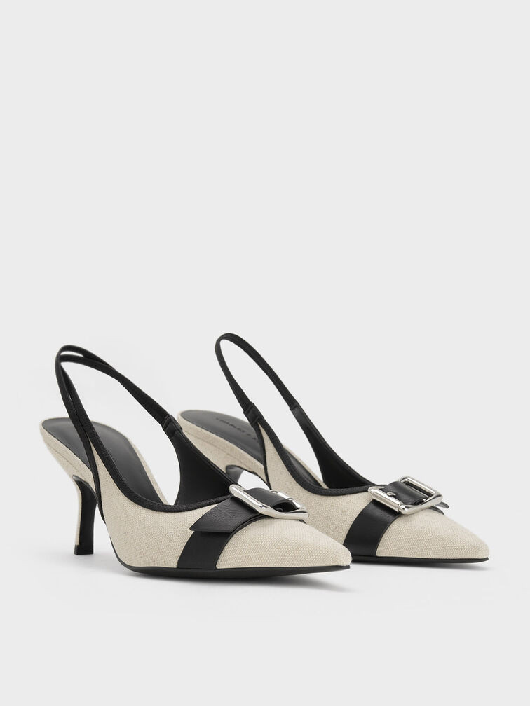Black Buckled Pointed-Toe Slingback Pumps | CHARLES & KEITH | Charles & Keith US