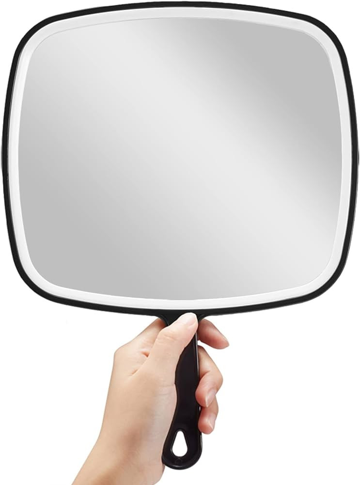 OMIRO Hand Mirror, Extra Large Black Handheld Mirror with Handle, 9" W x 12.4" L | Amazon (US)