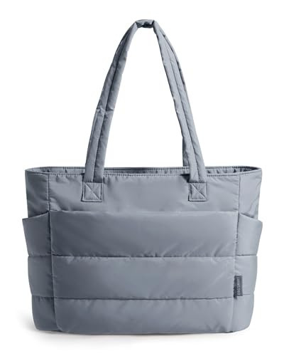 BAGSMART Tote Bag for Women, Lightweight Puffy Tote Bag with Compartments, Quilted Shoulder Bag Handbag for Travel, Work (Dark Grey) | Amazon (US)