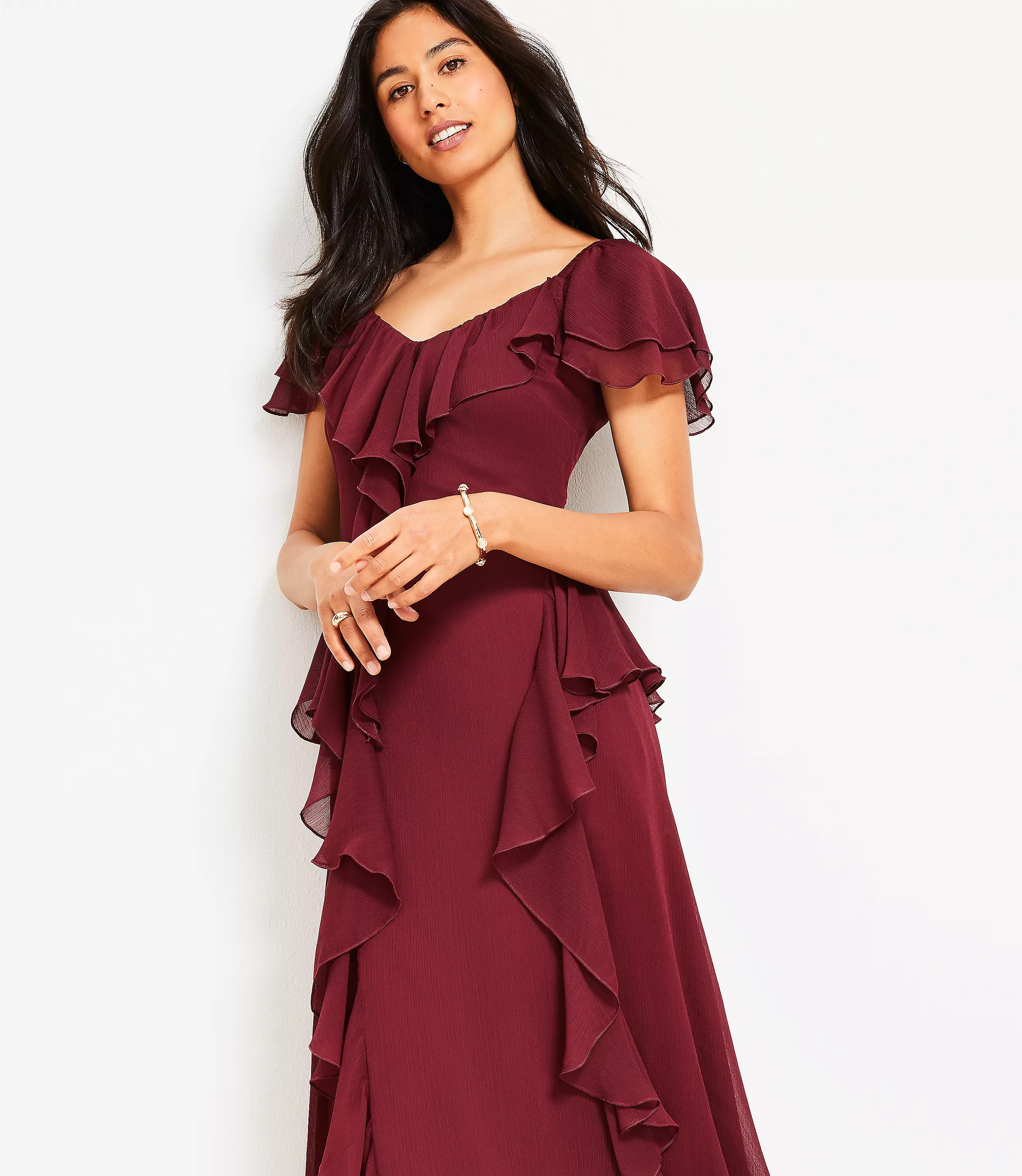 Chiffon Ruffle Maxi Dress | LOFT