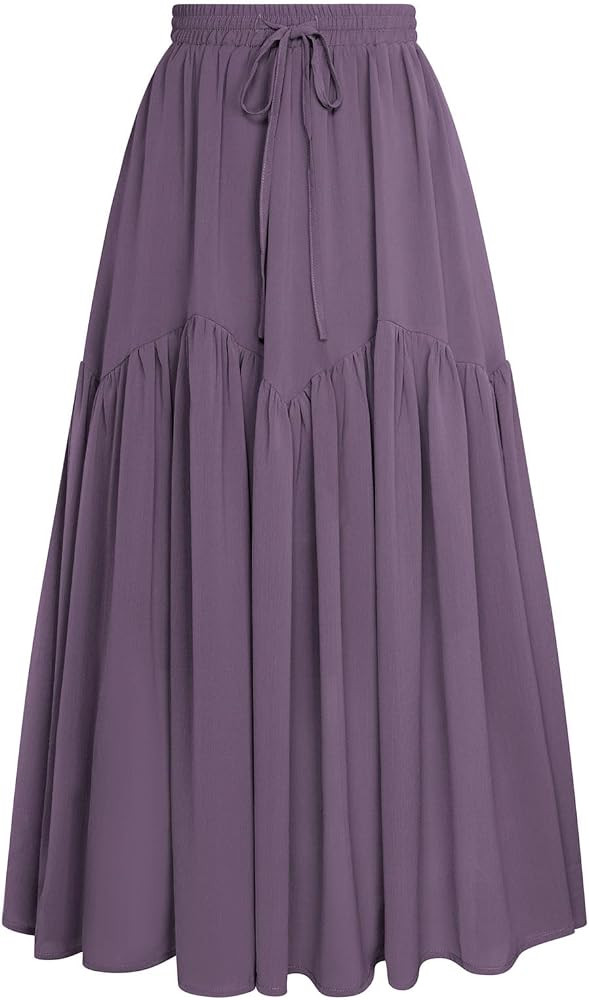 Scarlet Darkness Women Long Maxi Skirt Renaissance Tiered Flowy Elastic Waist Chiffon Skirts | Amazon (US)