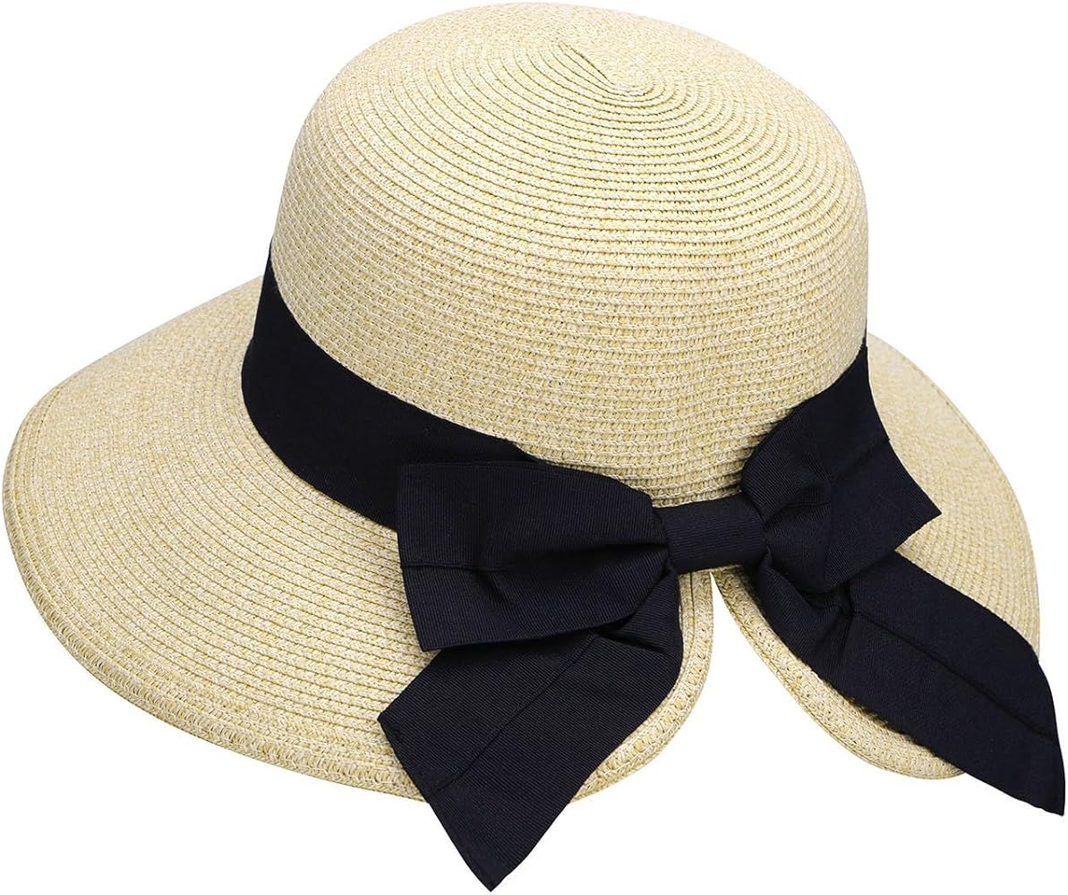 Verabella Women's Lightweight Foldable/Packable Beach Sun Hat w/Decorative Bow | Amazon (US)