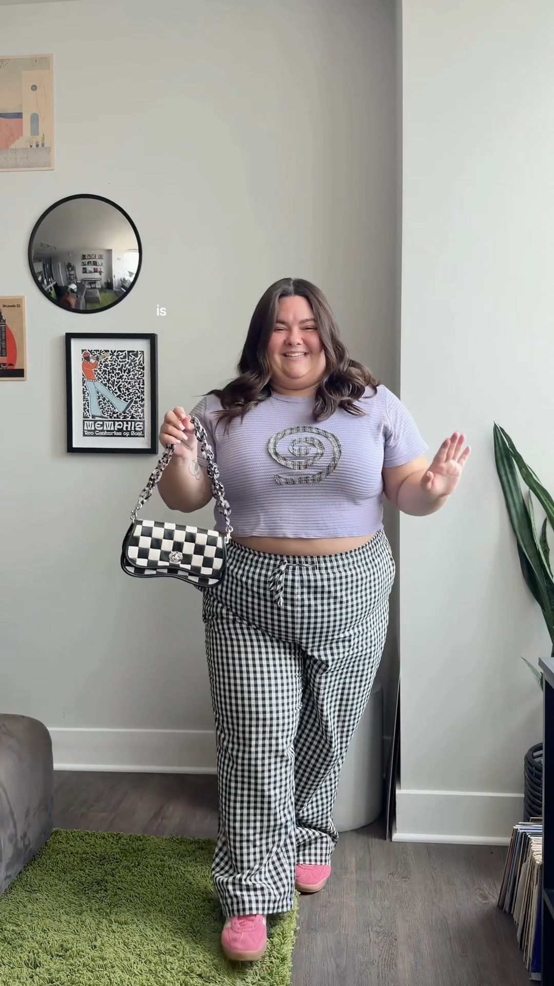 🌀💜
plus size outfit details: 
- upcycled t shirt: Luvsick Plus
- gingham pants: Amazon 
- sneakers: @adidas  
- purse: Coach

#LTKgrwm #LTKPlusSize #LTKMidsize