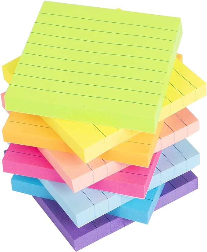 (8 Pack) Lined Sticky Notes 3x3 in Bright Ruled Post Stickies Colorful Super Sticking Power Memo ... | Amazon (US)