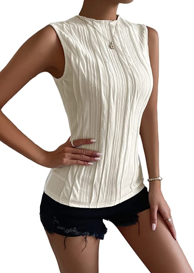 GORGLITTER Women's Textured Mock Neck Tank Top Sleeveless Ribbed Knit Cami Tanks Shirt | Amazon (US)