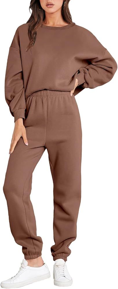 ANRABESS Women's Two Piece Outfits Long Sleeve Crewneck Sweatsuit with Jogger Pants Lounge Sets with | Amazon (US)