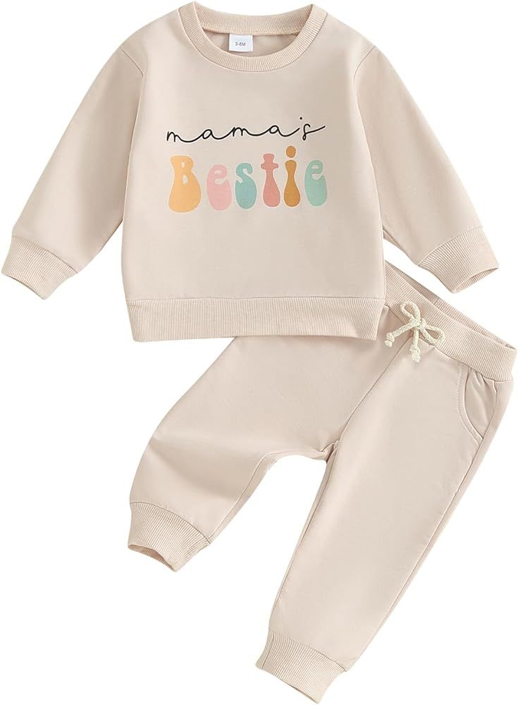 Infant Toddler Baby Girl Outfit Mamas Bestie Sweatshirt Long Sleeve T-Shirt Jogger Pants Set 2Pcs... | Amazon (US)