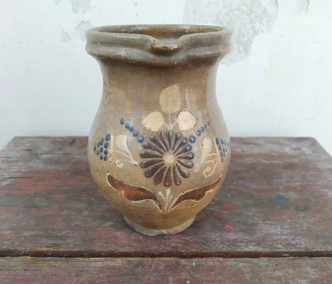 Very old antique ancient clay vessel. Ukrainian floral ornament clay pot. Rustic, primitive, coun... | Etsy (US)
