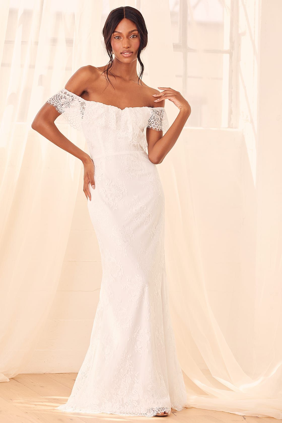 Cherished Forever White Off-the-Shoulder Lace Maxi Dress | Lulus (US)