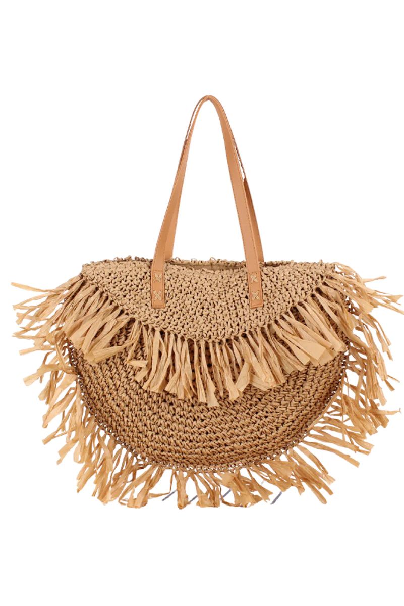 'Caitlin' Semicircle Rattan Tote Bag with Straw (2 Colors) | Goodnight Macaroon