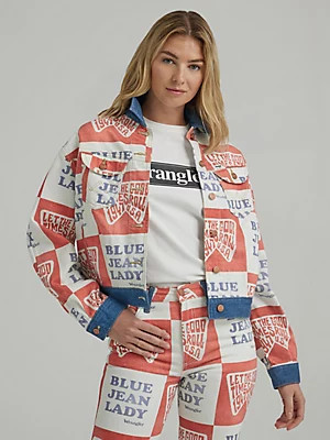 Women's Blue Jean Lady Printed Denim Jacket in Red White Blue | Wrangler