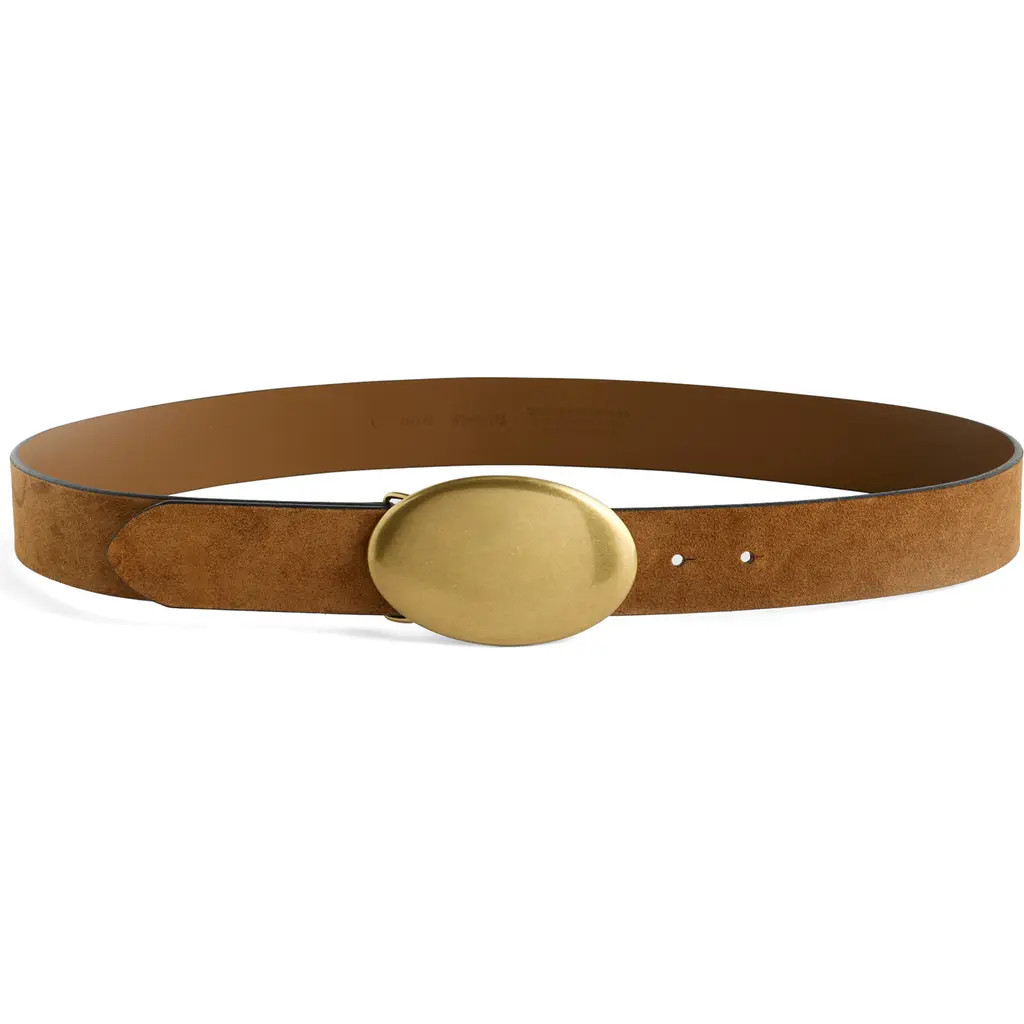 Madewell Oval Buckle Suede Belt in Aged Cognac at Nordstrom, Size Large | Nordstrom