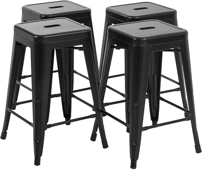 Set of 4 Metal Bar Stools 24 Inches Counter Barstools Indoor/Outdoor Stackable Modern Metal Bar S... | Amazon (US)