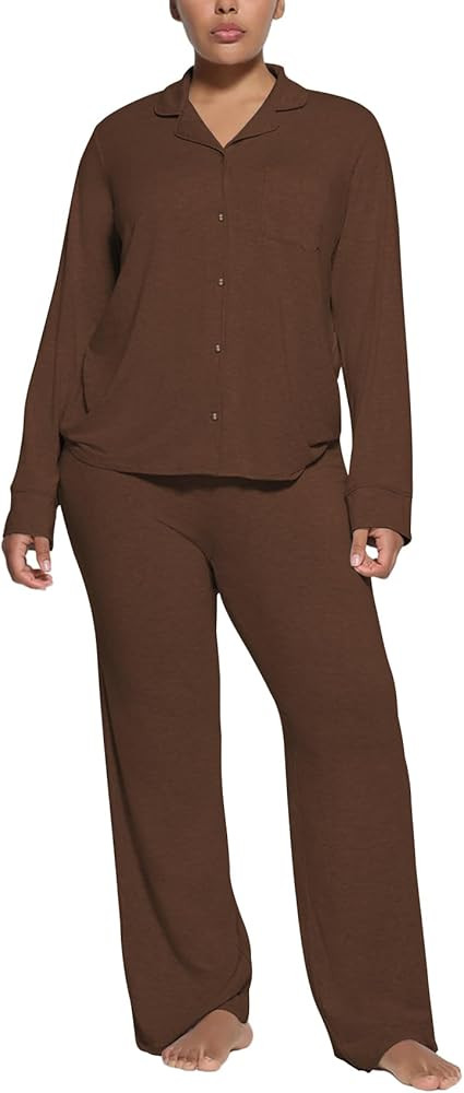 Women's Pajama Sets Long Sleeve Button Down Soft Knit Sleepwear 2 Piece Lounge Set | Amazon (US)