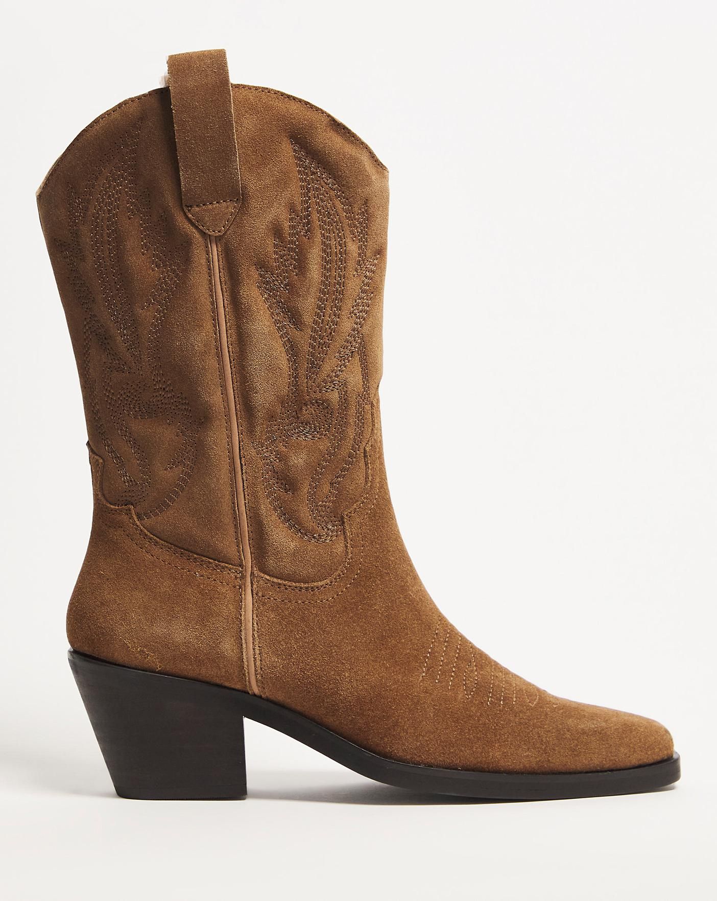 Shania Calf Height Western Boots Wide Fit | Simply Be (UK)