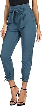 GRACE KARIN Women's Casual Pants Solid High Waist Self Tie Belted Pencil Trouser | Amazon (US)