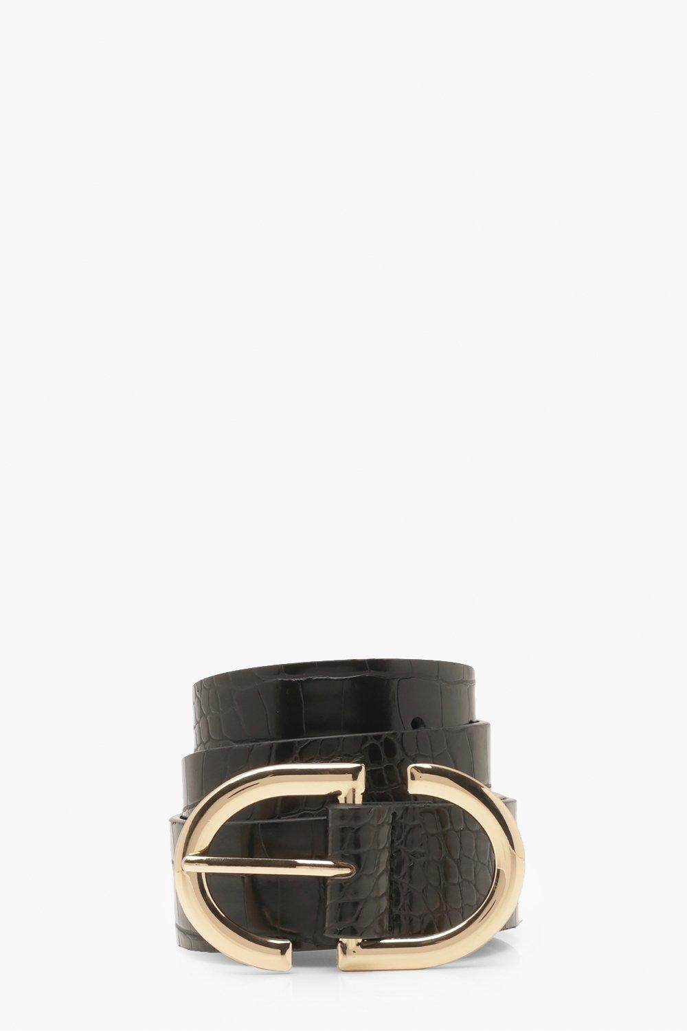 Womens Metal Trim Patent Croc Buckle Belt - Black - One Size | Boohoo.com (US & CA)