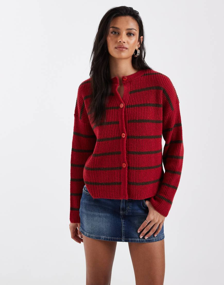 Miss Selfridge striped cardigan in red and brown stripe-Multi | ASOS (Global)