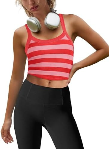 LAMISSCHE Womens Cropped Tank Tops Workout Sleeveless Striped Camisole Spaghetti Strap Athletic G... | Amazon (US)