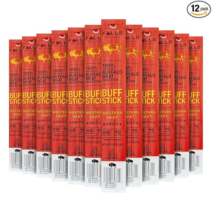 Grass-Fed Buffalo Meat Snack Sticks, Western Heat Spicy by Falls Family Ranches, 12 Pack 1.15oz S... | Amazon (US)
