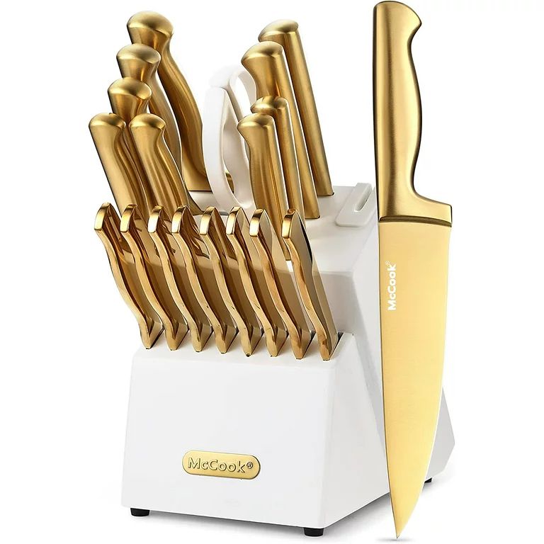 McCook MC69G Kitchen Knife Sets,20 Pieces Luxury Golden Titanium Knife Block Set with Built-in Sh... | Walmart (US)