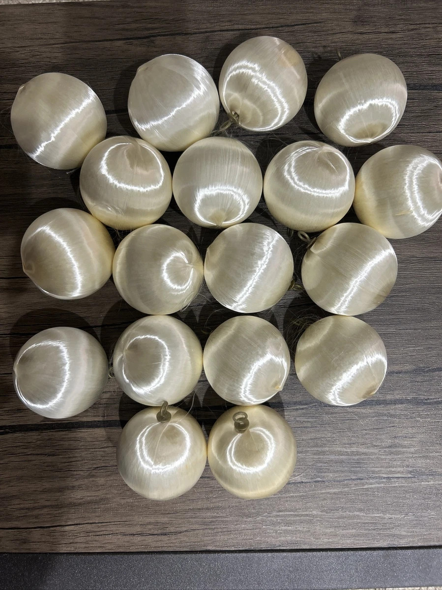 18 White Satin Silk Thread Ball Christmas Ornaments With Brown Hook Hole VINTAGE | eBay US