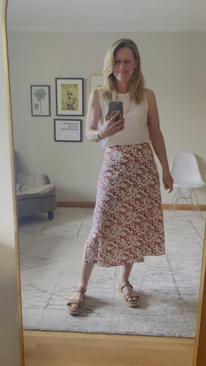 Travel Outfit 🌎
The perfect summer skirt by my new favorite brand, Marine Layer! 
They make affordable casual clothing that is great for travel. Plus they are B. Corp Cerified! 💚
I just bought the  Ryan Slip Midl Skirt in two colors because it fit so well. Slip skirts can be clingy in all the wrong places.  It fits true to size and comes in multiple colors and patterns. On Sale! 
I love that Marine Brand is eco-friendly. 💚

The tank is also a perfect lightweight fabric, and on sale! True to size or size up for a roomier fit. 
My sandals  are ideal for travel as well. Cute enough to dress up for evening and comfy enough  to walk all day in. Size up a half size.  

#LTKOver40 #LTKTravel #LTKSaleAlert