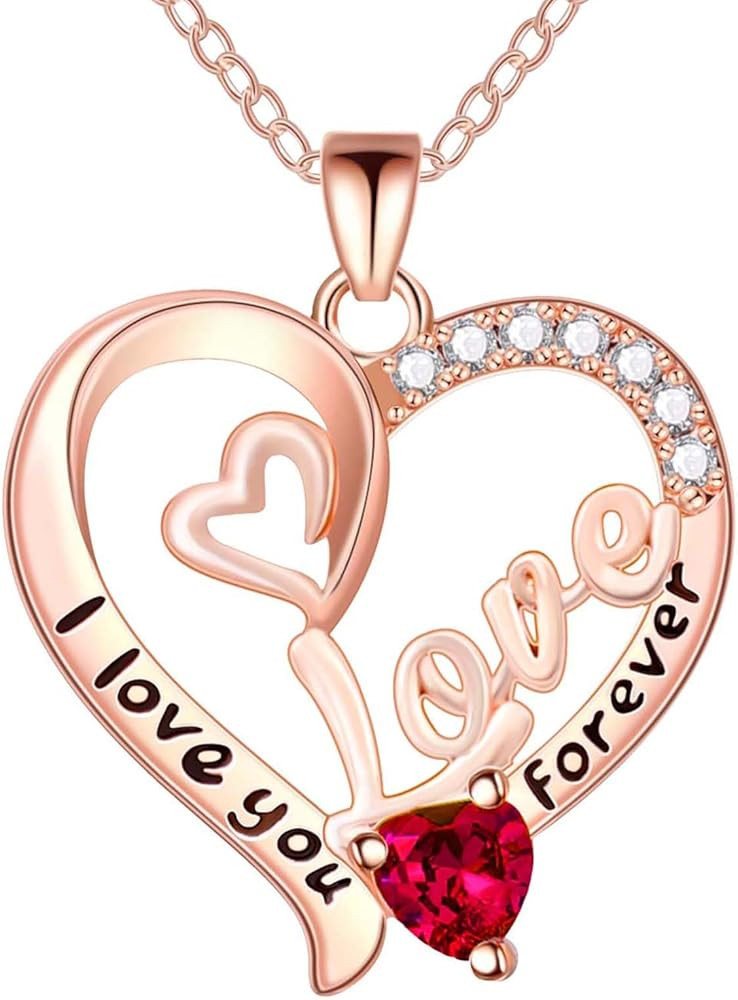 Valentine Necklace for Women, Valentines Day Gifts for Her I Love You Girlfriend Necklace Heart P... | Amazon (US)