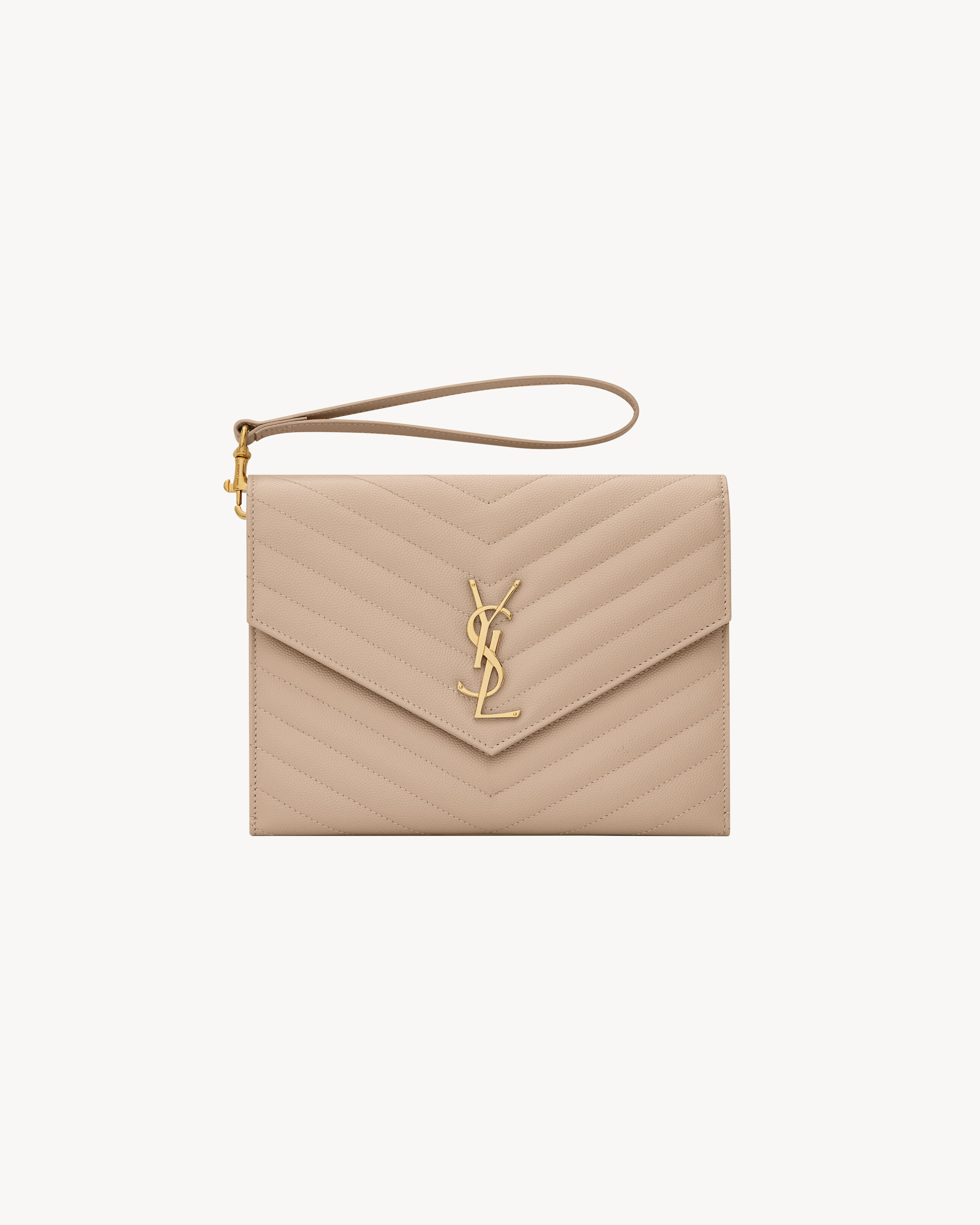 Saint Laurent Cassandre Matelassé Flap Pouch In Grain De Poudre Leather - Beige - Women - One Size | Saint Laurent Inc. (Global)