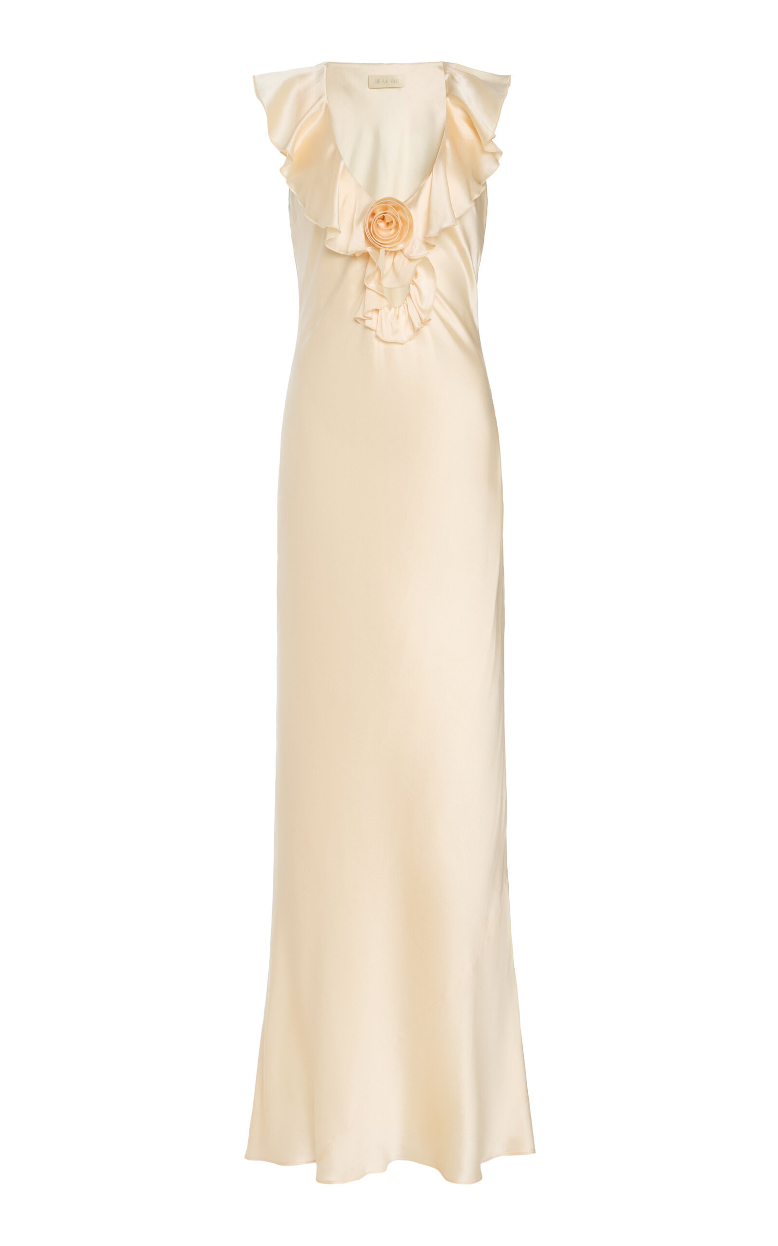De La Vali - Nema Ruffled Silk-Blend Satin Maxi Slip Dress - Neutral - UK 12 - Moda Operandi | Moda Operandi (Global)