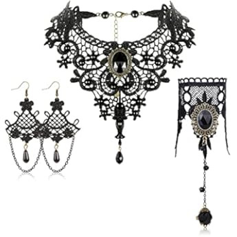 Frodete Halloween Black Necklace Earrings Bracelet Set for Women Gift,Goth Choker Set Vintage Jewelr | Amazon (US)