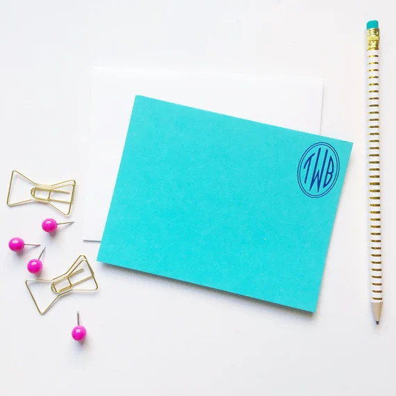 foil stamped notecards, monogrammed stationery set, oval monogram notecards, notecard set, person... | Etsy (US)