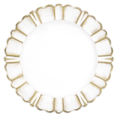 Koyal Wholesale 13"" White and Gold Scallop Charger Plates, Antique Finish, Bulk Set of 4 Acrylic Pl | Walmart (US)