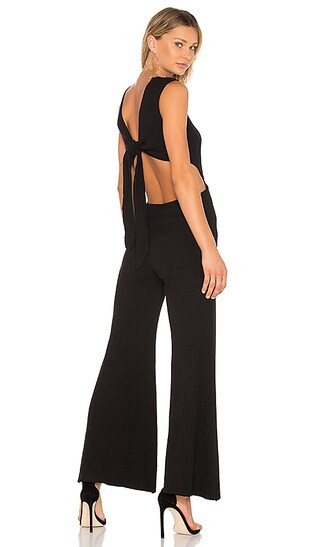 Enza Costa Rib Wrap Tie Jumpsuit in Black | Revolve Clothing