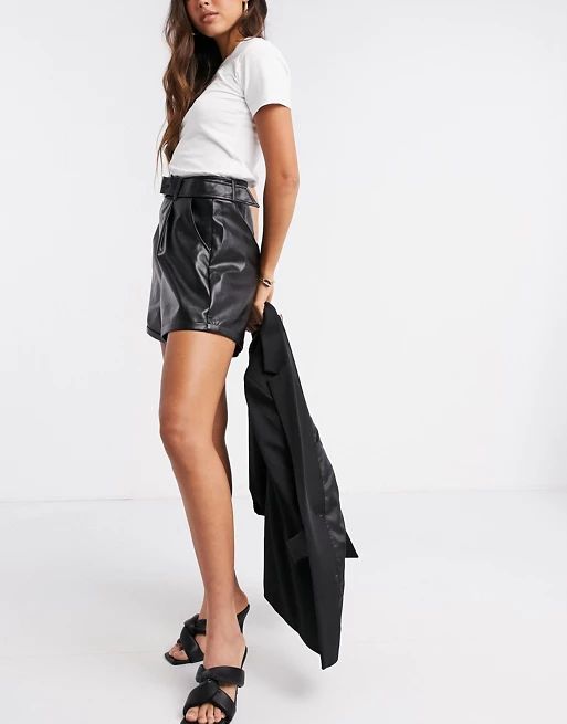 Fashion Union shorts with belt in faux leather | ASOS (Global)